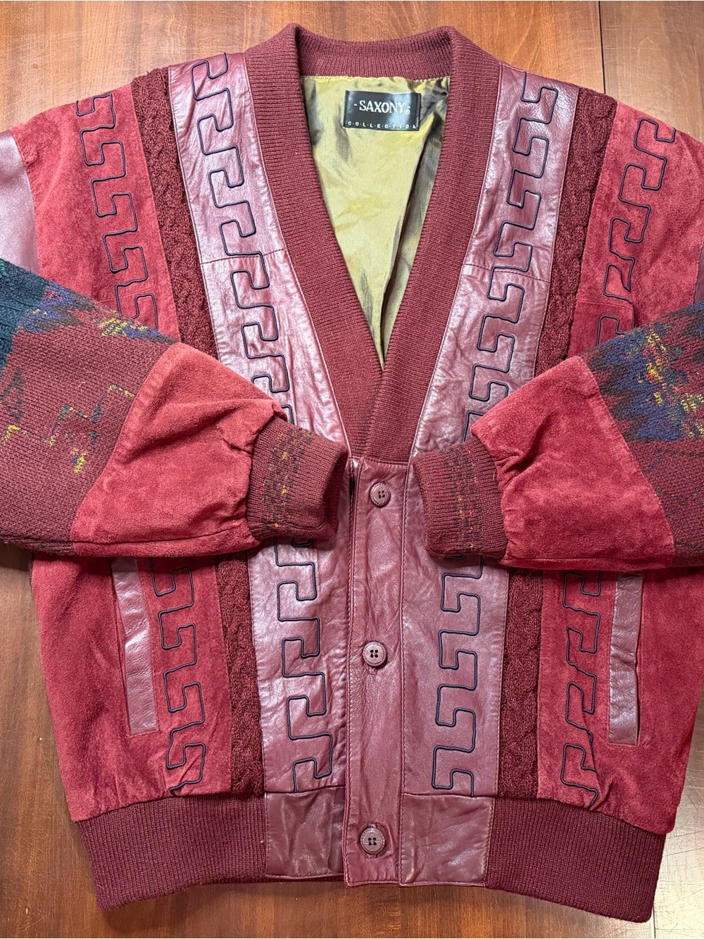Saxony Men's Burgundy Mixed-Texture Bomber Jacket